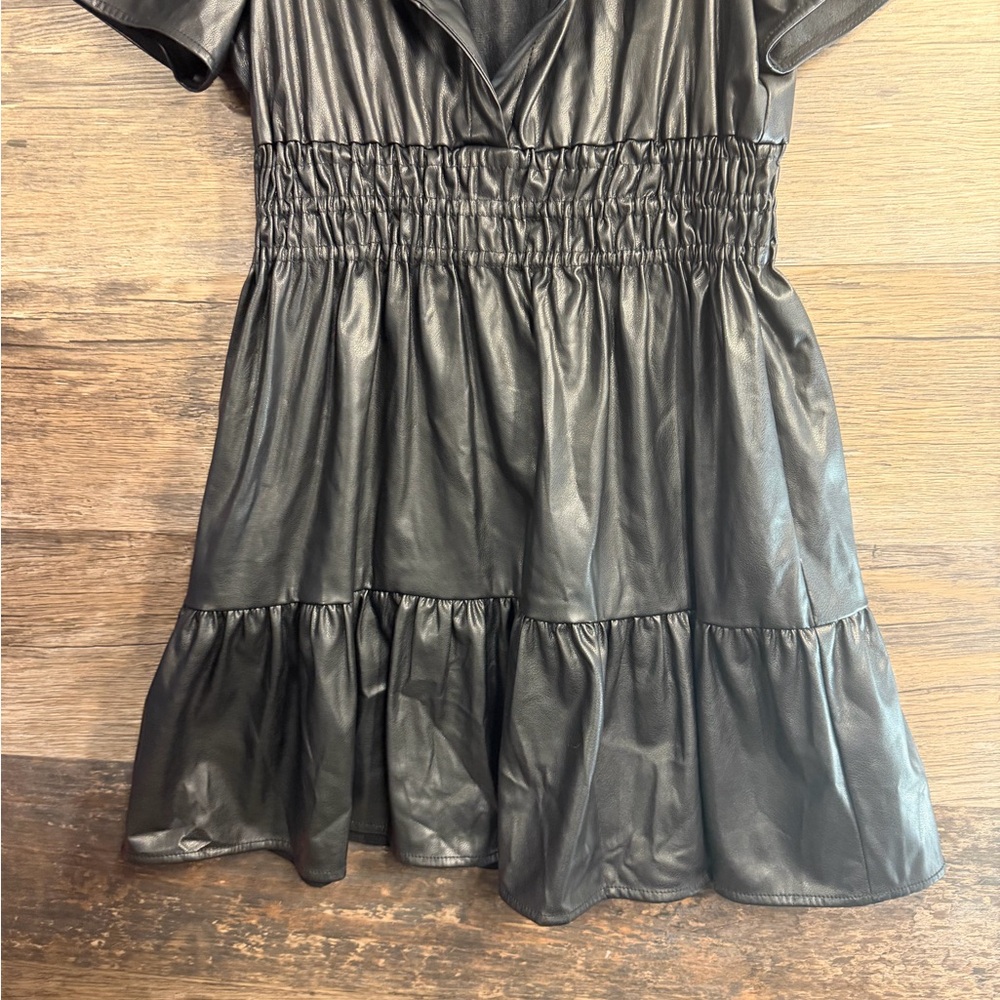 Anthropologie Black Faux Leather Mini Dress - Picture 5 of 11